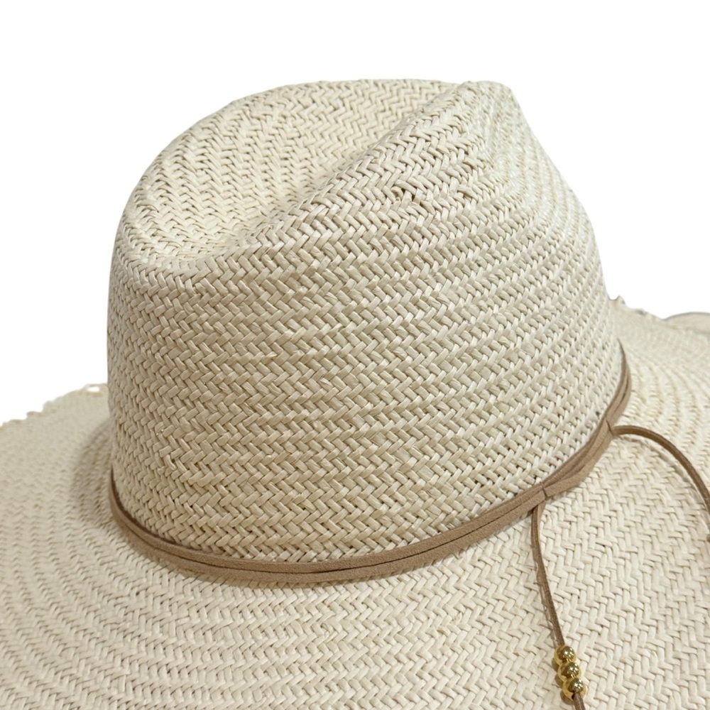 J. McLaughlin NWT Women’s Offshore Straw Hat Natural $148 Rope Trim Gold Beads - Picture 5 of 11